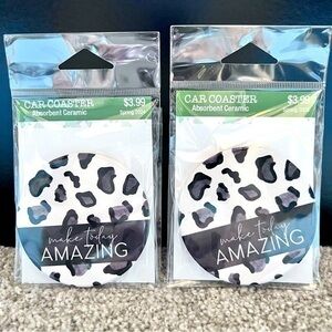 NWT Set of two ceramic absorbent car cup holder coasters “Make today Amazing”